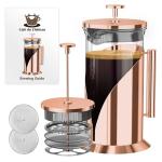 Cafe Du Chateau Stainless Steel French Press Coffee Maker 34 oz - Easy to Use Insulated Coffee Press with 4-Level Filtration, Manual Brewer for Tea, Camping & Travel with BPA Free, Durable Clear Glass
