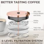 Cafe Du Chateau Stainless Steel French Press Coffee Maker 34 oz - Easy to Use Insulated Coffee Press with 4-Level Filtration, Manual Brewer for Tea, Camping & Travel with BPA Free, Durable Clear Glass