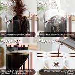 Cafe Du Chateau Stainless Steel French Press Coffee Maker 34 oz - Easy to Use Insulated Coffee Press with 4-Level Filtration, Manual Brewer for Tea, Camping & Travel with BPA Free, Durable Clear Glass