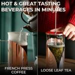 Cafe Du Chateau Stainless Steel French Press Coffee Maker 34 oz - Easy to Use Insulated Coffee Press with 4-Level Filtration, Manual Brewer for Tea, Camping & Travel with BPA Free, Durable Clear Glass