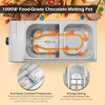Dyna-Living Chocolate Melting Pot 2-Tanks Commercial Chocolate Tempering Machine Chocolate Tempering Pot 1000W Electric Chocolate Melter Pot Chocolate Warmer for Milk Coffee Cheese