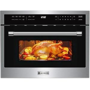AAOBOSI 24 Inch Built in Microwave Convection Oven,1.6 Cu.Ft Wall Microwave Ovens Air Fryer Combos(upgraded), 1000Watt Power Sensor&Auto Cook, 12 Cooking Modes, Drop Down Door,Stainless Steel