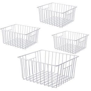 Y.Z.Bros Freezer Wire Baskets, Kitchen Storage Organizer Bins for Chest and Upright Freezer, Refrigerator Dividers Containers with Handles - Pearl White (4)