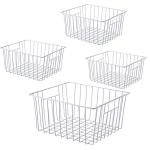 Y.Z.Bros Freezer Wire Baskets, Kitchen Storage Organizer Bins for Chest and Upright Freezer, Refrigerator Dividers Containers with Handles - Pearl White (4)