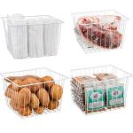 Y.Z.Bros Freezer Wire Baskets, Kitchen Storage Organizer Bins for Chest and Upright Freezer, Refrigerator Dividers Containers with Handles - Pearl White (4)