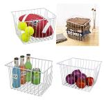 Y.Z.Bros Freezer Wire Baskets, Kitchen Storage Organizer Bins for Chest and Upright Freezer, Refrigerator Dividers Containers with Handles - Pearl White (4)