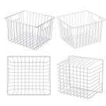 Y.Z.Bros Freezer Wire Baskets, Kitchen Storage Organizer Bins for Chest and Upright Freezer, Refrigerator Dividers Containers with Handles - Pearl White (4)