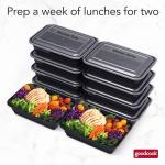 GoodCook Meal Prep Containers, Single Compartment 10-Pack, BPA-Free Reusable Food Storage, Black, Microwave & Freezer Safe, Stackable Meal Prep Containers for Lunches and Snacks