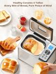KBS 2LB 19-in-1 Programmable Bread Maker, Stainless Steel Bread Machine with Nonstick Ceramic Pan,650W Bread Maker Machine with 15H Timer&1H Keep Warm,Sourdough,Gluten Free,3 Colors,53 Recipes,Silver