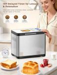 KBS 2LB 19-in-1 Programmable Bread Maker, Stainless Steel Bread Machine with Nonstick Ceramic Pan,650W Bread Maker Machine with 15H Timer&1H Keep Warm,Sourdough,Gluten Free,3 Colors,53 Recipes,Silver