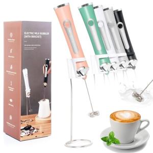 Rechargeable Milk Frother Handheld For Coffee,3 Speeds Frother Wand With Stand, Batidora De Mano Electrica,Coffee Frother With 2 Heads,Drink Mixer Electric Handheld,Kitchen Essentials (Pink 1)