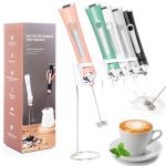 Rechargeable Milk Frother Handheld For Coffee,3 Speeds Frother Wand With Stand, Batidora De Mano Electrica,Coffee Frother With 2 Heads,Drink Mixer Electric Handheld,Kitchen Essentials (Pink 1)