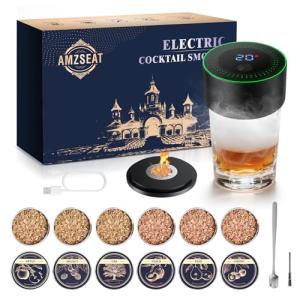 AMZSEAT Electric Whiskey Smoker Kit-Rechargeable Cocktail Smoker Set with 6 Wood Chips - Unique Bourbon & Old Fashioned Drinks Smoker, Ideal Christmas, Birthday, Gifts for Men, Dad, Husband