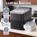 Countertop Ice Maker, 9 Bullet Ice in Just 6 Mins, 27 lbs Daily Output, Ice Machine with Ice Scoop and Basket, 2 Ice Sizes, Self-Cleaning, Ideal for Home/Kitchen/Office/Bar