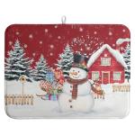Christma Snowman Dish Drying Mat Winter Snowflake Large Kitchen Mats Dish Drying Pad Red Absorbent Dish Dryer Mat for Kitchen Countertops Microfiber Drainer Pad Dish Drying Mats (18x24 in)