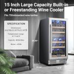BODEGA 15 Inch Wine Fridge Dual Zone, 30 Bottle, Black Under Counter Freestanding Wine Cooler For Home and Kitchen, with Double-Layer Glass Door, Digital Temperature Control and Temperature Memory.