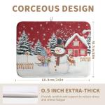 Christma Snowman Dish Drying Mat Winter Snowflake Large Kitchen Mats Dish Drying Pad Red Absorbent Dish Dryer Mat for Kitchen Countertops Microfiber Drainer Pad Dish Drying Mats (18x24 in)