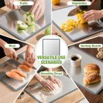 Heavy Duty 304 Stainless Steel Cutting Boards with Lip and Anti-Slip Silicone Gasket, RAOOKIF Double Sided Stainless Steel Chopping Boards for Kitchen, Suitable for Meat, Fruits, Veggies (15"×11")