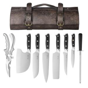 XCHIEF PRO Chef Knife Set, Meat Boning Carving Cleaver Butcher Knife, High Carbon Steel Japan Nakiri Santoku Knife Set with Accessories for Kitchen, BBQ Camping Knives Set with Bag