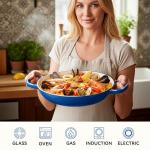 3 Quart Enameled Cast Iron Braiser, Non Stick Enameled Cast Iron Skillet with Lid, Dutch Oven Skillet with lid up to 500°F for Oven, Stove, Grill, Shallow Dutch Oven for Cook, Bake (Blue)
