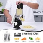 REDPANT Rotary Cheese Grater with Handle, Kitchen Mandoline Vegetable Slicer with 3 Interchangeable Blades & Strong Suction Base, Easy to Clean Grater for Vegetables, Fruit, Nuts, Black