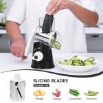 REDPANT Rotary Cheese Grater with Handle, Kitchen Mandoline Vegetable Slicer with 3 Interchangeable Blades & Strong Suction Base, Easy to Clean Grater for Vegetables, Fruit, Nuts, Black