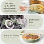 KIKCOIN Pots and Pans Set Nonstick, Ceramic Cookware Set Detachable Handle, Induction Kitchen Cookware Set with Removable Handle, Healthy Non Stick RV Cookware, Dishwasher ＆ Oven Safe, PFOA Free