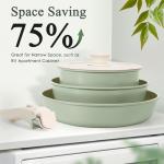 KIKCOIN Pots and Pans Set Nonstick, Ceramic Cookware Set Detachable Handle, Induction Kitchen Cookware Set with Removable Handle, Healthy Non Stick RV Cookware, Dishwasher ＆ Oven Safe, PFOA Free