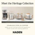 Haden Heritage 2 Slice Wide Slot Stainless Steel Toaster with Adjustable Browning Control & Non-Slip Feet, Steel & Copper
