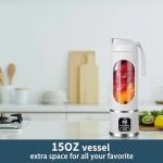 Portable blender,USB-C rechargeable,Personal compact travel juicer cup15OZ for Shakes, Smoothies,Fresh juice,Self-cleaning,Leakproof lid, Smart time display,12 blades,with strong blending White