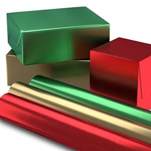 Hallmark Christmas Wrapping Paper Rolls - Solid Red, Green, Gold Metallic Foil Gift Wrap Paper (Set of 3 Rolls: 60 sq. ft. ttl.) for Holiday Parties, Hanukkah, Winter Weddings