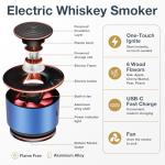 Electric Whiskey Smoker Kit with Built-in Lighter, Rechargeable Cocktail Smoker for Drinks & Food, Includes 6 Wood Chips & USB Charging – Unique Flame Gift for Men, Dad, or Husband