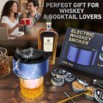 Electric Whiskey Smoker Kit with Built-in Lighter, Rechargeable Cocktail Smoker for Drinks & Food, Includes 6 Wood Chips & USB Charging – Unique Flame Gift for Men, Dad, or Husband