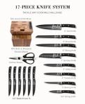Emojoy Knife Set, Kitchen Knife Set with Block – 17 PCS German Titanium Steel Knives with Heavy-Duty Acacia Wood Block and Built-in Sharpener for Home Cooking, Dishwasher Safe