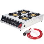 BESTFIRE 4 Burner Propane Gas Stove 40,000 BTU Stainless Steel Cooktop with Enamel Pan Support, Electronic Ignition, Regulator & Hose Included, Portable Gas Stove for Camping, Outdoor Cooking, BBQ
