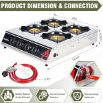 BESTFIRE 4 Burner Propane Gas Stove 40,000 BTU Stainless Steel Cooktop with Enamel Pan Support, Electronic Ignition, Regulator & Hose Included, Portable Gas Stove for Camping, Outdoor Cooking, BBQ