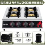 BESTFIRE 4 Burner Propane Gas Stove 40,000 BTU Stainless Steel Cooktop with Enamel Pan Support, Electronic Ignition, Regulator & Hose Included, Portable Gas Stove for Camping, Outdoor Cooking, BBQ