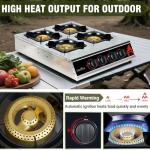 BESTFIRE 4 Burner Propane Gas Stove 40,000 BTU Stainless Steel Cooktop with Enamel Pan Support, Electronic Ignition, Regulator & Hose Included, Portable Gas Stove for Camping, Outdoor Cooking, BBQ