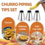 3Pcs Large Churro Piping Tips and Bags Set,9FT Pastry Tips with 30PACK 18Inch Large Piping Bags Disposable for churros maker,French Star Piping Tips for Eclairs,Butter Cookies,Cupcake Decorating tips