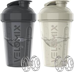 VELOMIX -2 Pack- 20 oz Protein Shaker Bottles for Protein Mixes - 2x Wire Whisk | Leak Proof Shaker Cups for Protein Shakes and Pre Workout | Protein Shaker Bottle Pack (Gray/White)