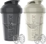 VELOMIX -2 Pack- 20 oz Protein Shaker Bottles for Protein Mixes - 2x Wire Whisk | Leak Proof Shaker Cups for Protein Shakes and Pre Workout | Protein Shaker Bottle Pack (Gray/White)