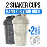 VELOMIX -2 Pack- 20 oz Protein Shaker Bottles for Protein Mixes - 2x Wire Whisk | Leak Proof Shaker Cups for Protein Shakes and Pre Workout | Protein Shaker Bottle Pack (Gray/White)