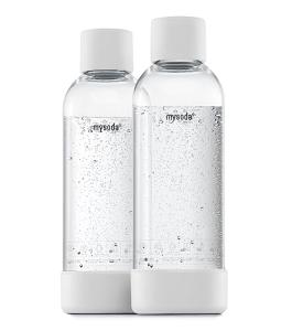Mysoda Carbonating Bottles 2Pck 1L - Compatible with MySoda and any brands - Quick-Lock Reusable Bottles - Lid and Base Made of Wood Composite - BPA Free - White
