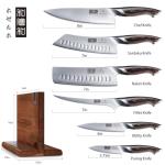 HOSHANHO 7 Pieces Kitchen Knife Set, Japanese High Carbon Stainless Steel Magnetic Knife Block Set, Ultra Sharp Chef Knives Sets with Ergonomic Pakkawood Handle