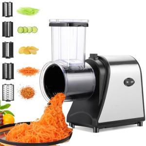 Electric Meat Grinder, Grater Salad Maker 250W Electric Slicer Cheese Grater/shredder with 5 Free Attachments Electric Salad Machine Extra Large Feed Port Upgraded