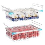 iSPECLE Chest Freezer Organizer - 2 Pack Hanging Freezer Organizer Bins with Expandable Handle for 10 to 20 Cu.Ft, Sort and Easy Slide to Get Bottom Frozen Food, Sturdy Baskets, White