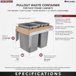 Rev-A-Shelf Top Mount Double Pullout Under Cabinet 35 Quart Kitchen Trash Cans w/ Soft-Close, 150 Pound Rated Full-Extension Slides, 4WCTM-18BBSCDM2