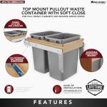 Rev-A-Shelf Top Mount Double Pullout Under Cabinet 35 Quart Kitchen Trash Cans w/ Soft-Close, 150 Pound Rated Full-Extension Slides, 4WCTM-18BBSCDM2