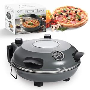 Cook With Color Electric Indoor Pizza Oven – Crispy Crust Countertop Pizza Maker, Heats up to 800˚F, 12 Inch Ceramic Stone, Dual Temperature Control Knobs, Bamboo Peel Included, Gunmetal Grey