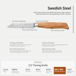 3.5 Inch Paring Knife – Swedish Steel Small Kitchen Knife with Italian Olive Wood Handle – Sharp Fruit & Vegetable Knife for Prep – Gift for Home Cooks & Chefs